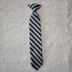 Boys Clip-On Neck Tie, Black and Silver Striped, 11" length, 2.25" width